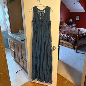 Wishlist Teal Lace Maxi Dress with Plunging V-Neck